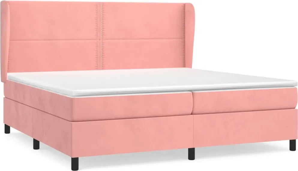 vidaXL Pat box spring cu saltea, roz, 200x200 cm, catifea