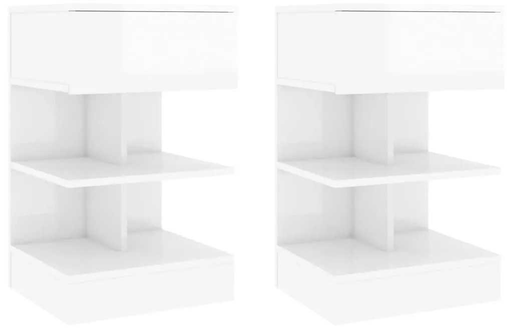 808661 vidaXL Noptiere, 2 buc., alb extralucios, 40x35x65 cm