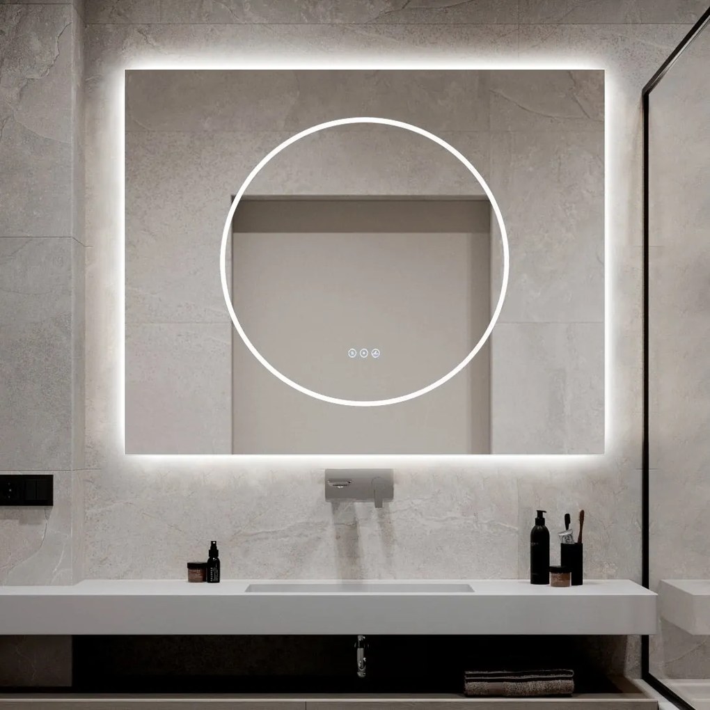 🪞 Oglindă LED cu Touch și Funcție Dezaburire, 3 Tipuri de Lumină – 100x80 cm, Model J193-10080 Smack