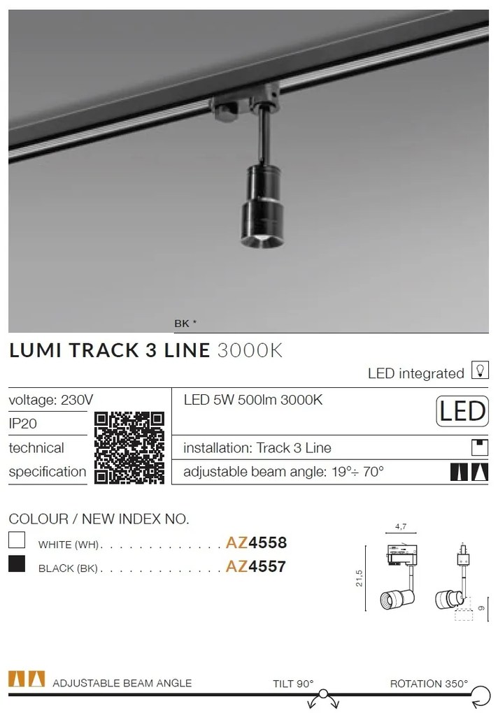 Spot LED directionabil pe sina LUMI TRACK 3Line 5W negru