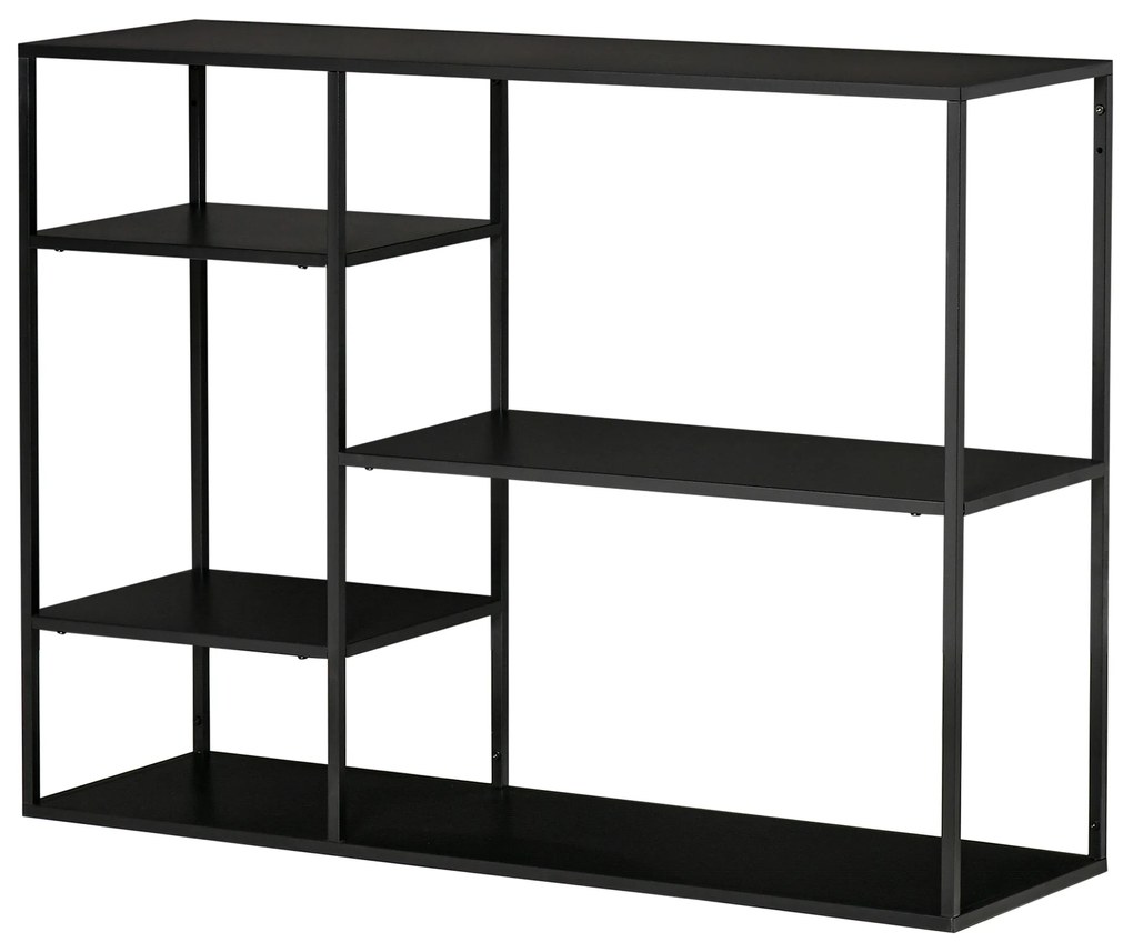 HOMCOM Etajeră cu 5 rafturi deschise, cadru metalic, pentru bucătărie sau sufragerie, negru, 120x35x87,5 cm | Aosom Romania