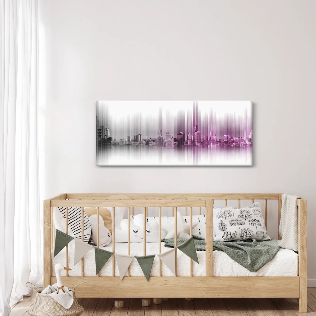 Tablou - Panorama orașului, roz-gri (120x50 cm)