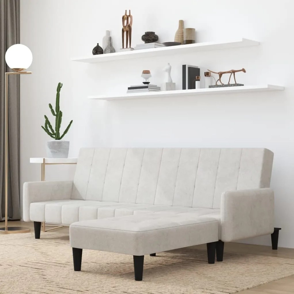 3121290 vidaXL Canapea extensibilă 2 locuri, taburet, gri deschis, microfibră