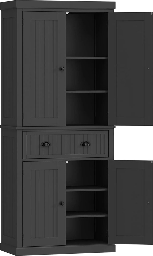 HOMCOM Bufet înalt bucătărie, dulap de bucătărie cu 4 uși, sertar și polițe reglabile, 76,2 x 40,2 x 183 cm, negru | Aosom Romania