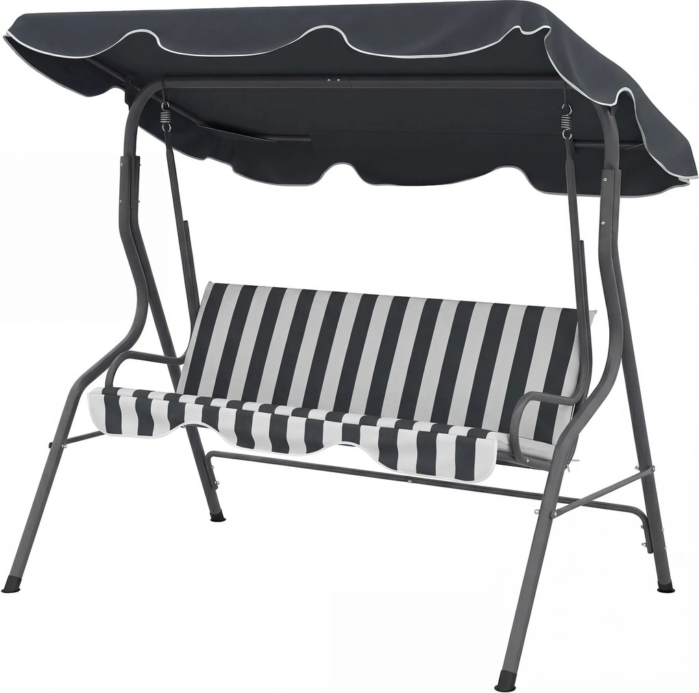 Outsunny Balansoar de grădină 3 locuri Copertină impermeabilă Înclinare reglabilă Perne Șezut Spătar gri, alb cu dungi | Aosom Romania