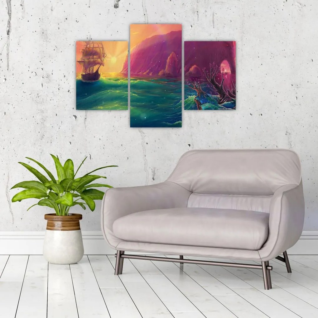 Tablou - Pictură în ulei, călătorie într-un țărăm fantastic (90x60 cm)