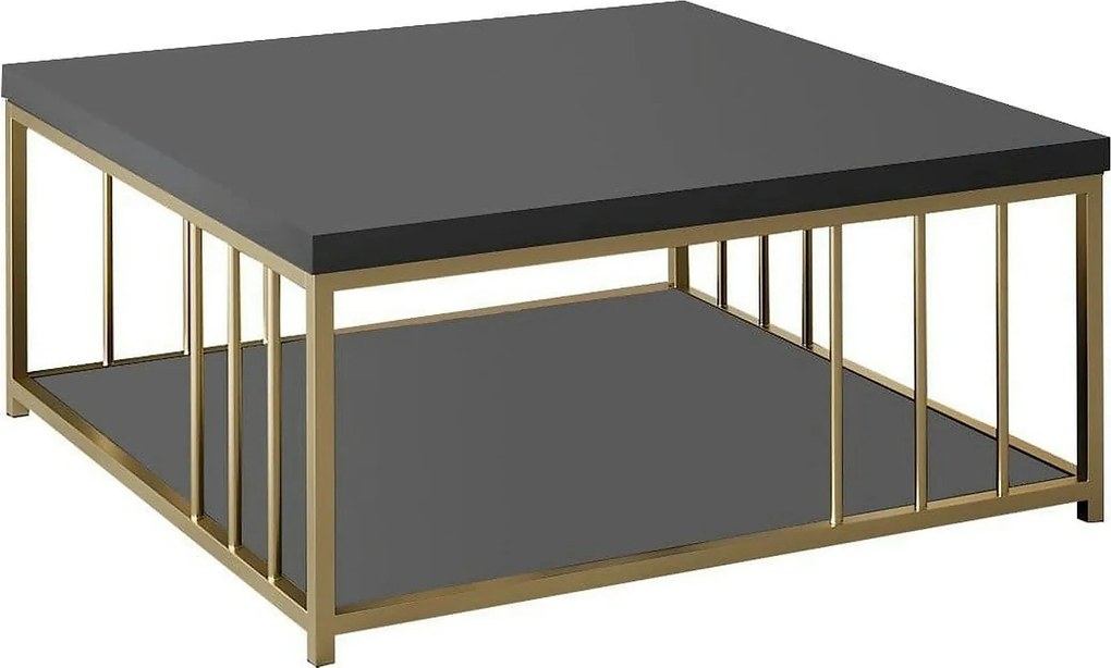 Masuta cafea Zenn, gri antracit/auriu, PAL melaminat/metal, 90x90x40 c
