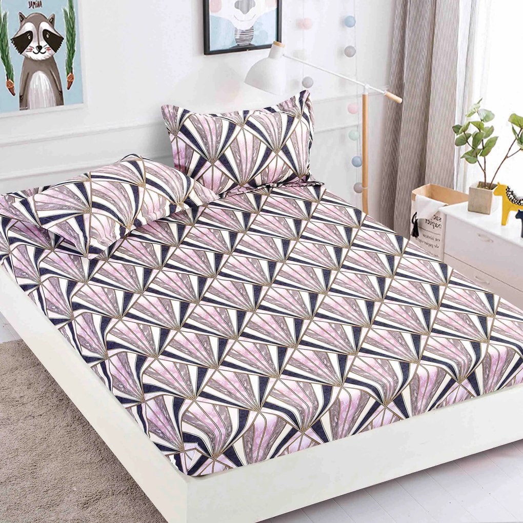 Lenjerie de pat 3 cu elastic 100% bumbac - a710 de la Onesleep