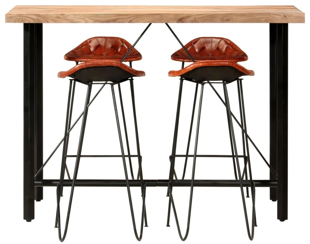 278764 vidaXL Set mobilier bar 5 piese lemn masiv sheesham & piele naturală