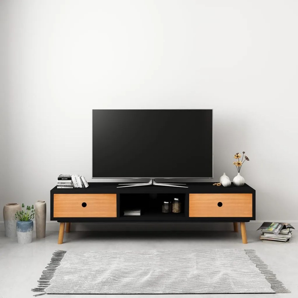 285221 vidaXL Comodă TV, negru, 120 x 35 x 35 cm, lemn masiv de pin