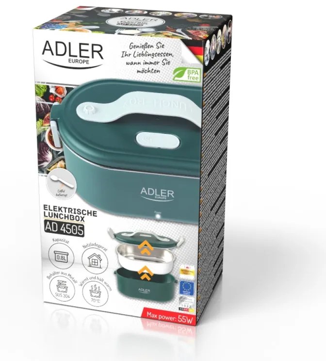 Cutie electrica pentru alimente Adler AD 4505, 0.8 L, Container otel inoxidabil, Verde