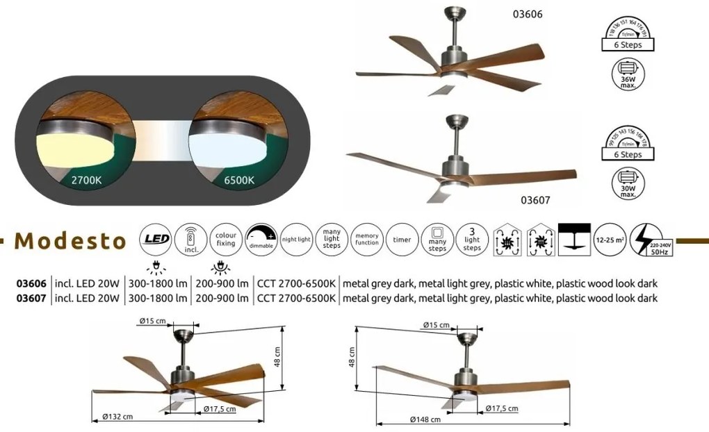Lustra LED cu ventilator si telecomanda MODESTO 132cm, 03606 GL