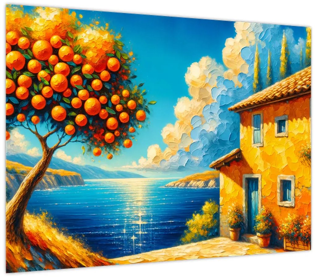 Tablou pe sticlă - Casă cu portocale II. (70x50 cm)