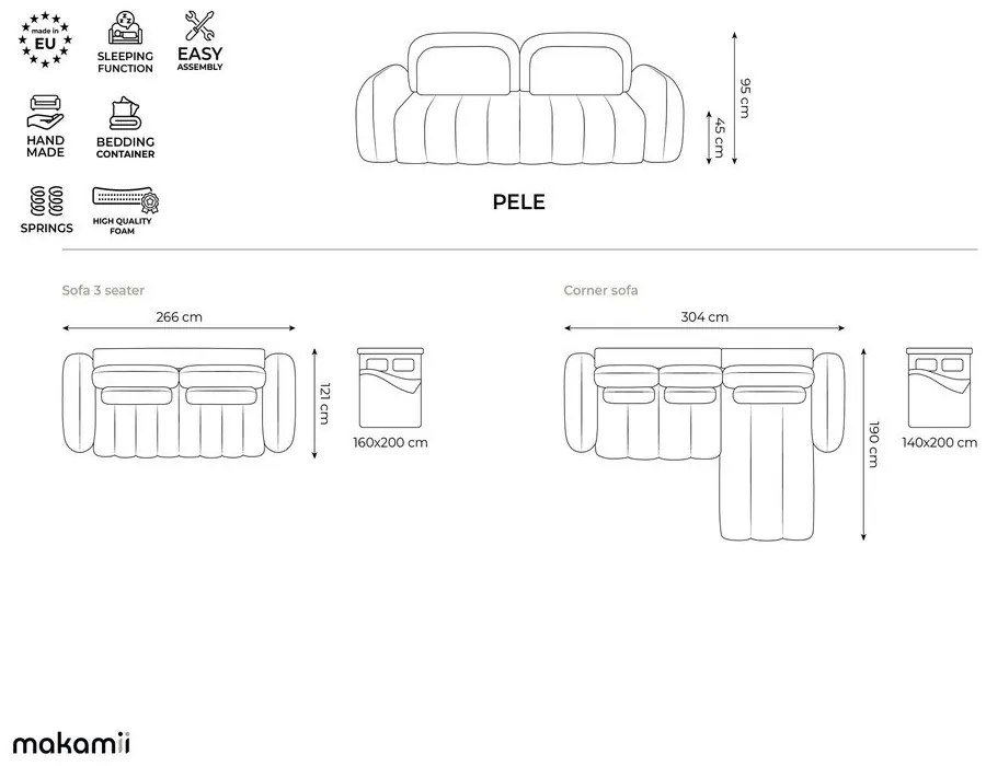 Colțar bej extensibil/cu spațiu de depozitare cu tapițerie din țesătură bouclé (cu colț pe partea stângă/cu șezlong) Pele – Makamii