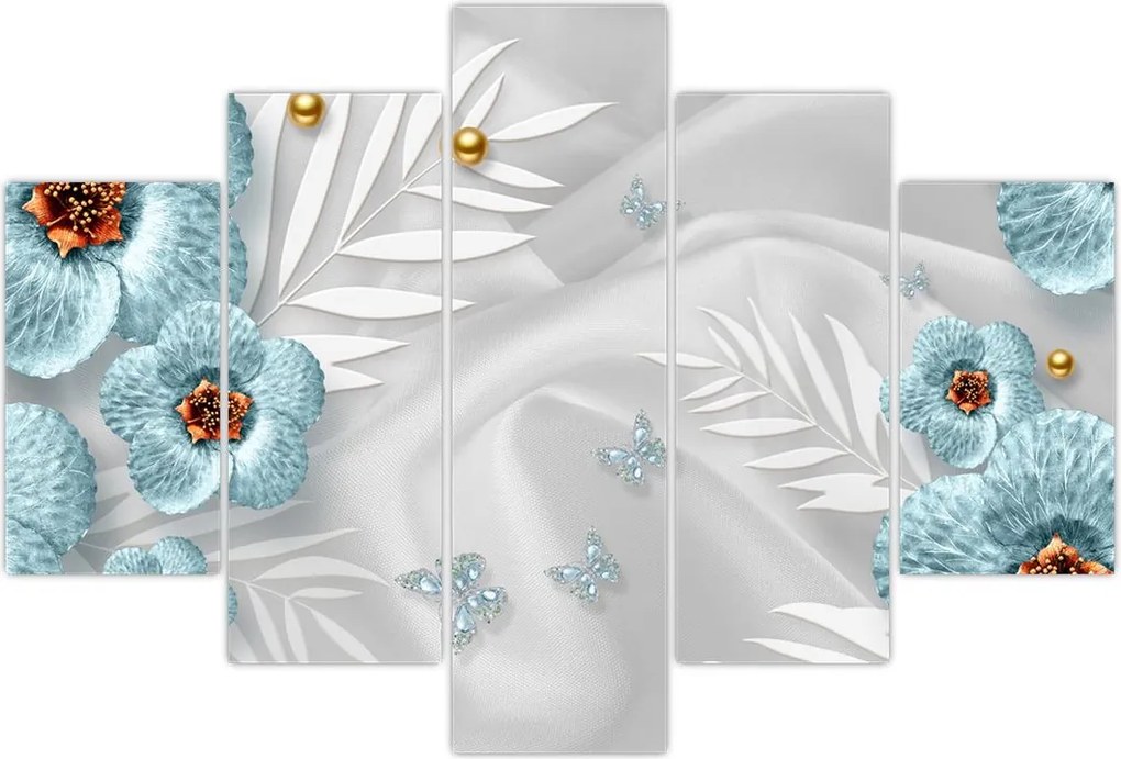 Tablou - 3D Flori albastre (150x105 cm)