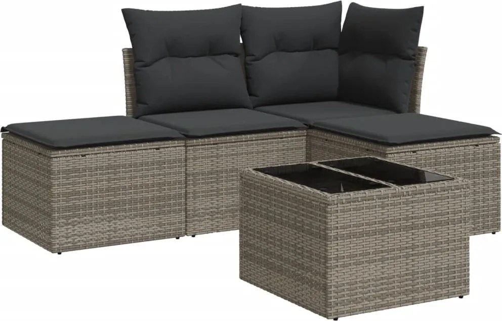 vidaXL Set canapea de grădină cu perne, 5 piese, gri, poliratan