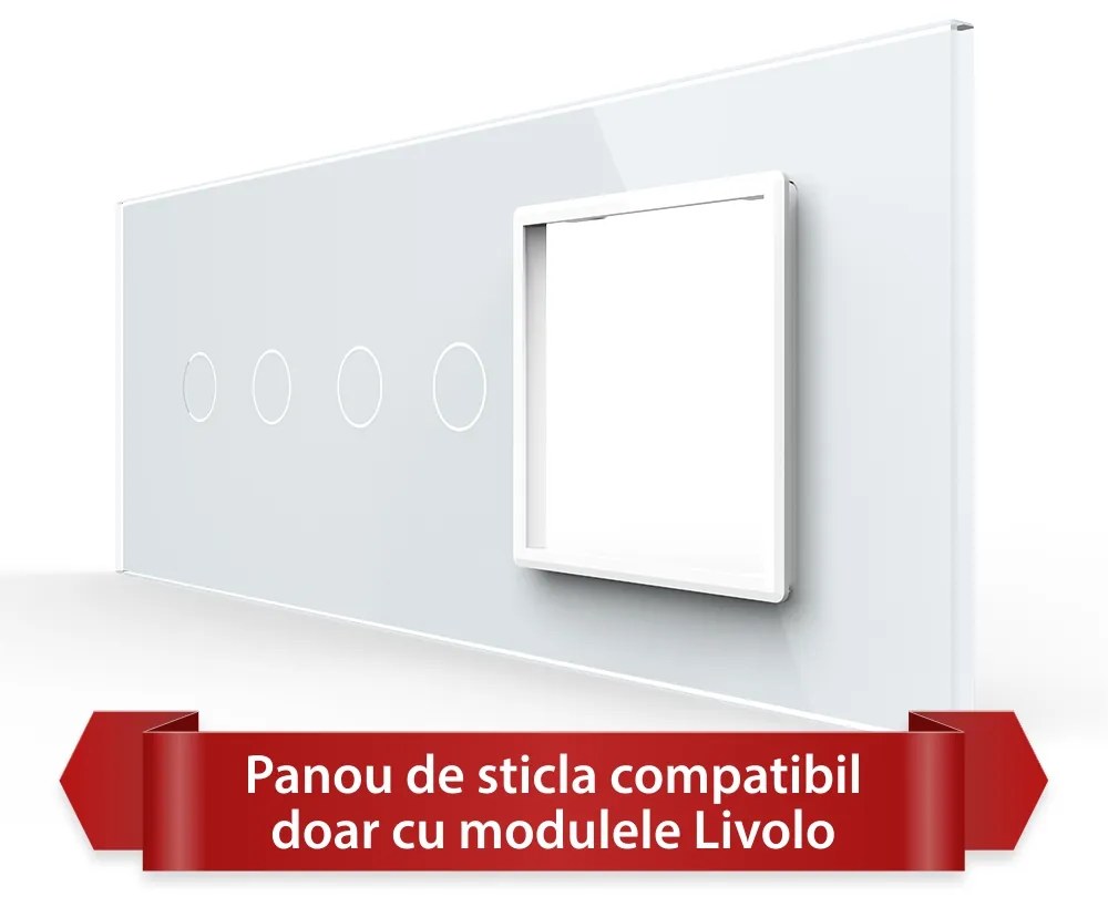 Panou Intrerupator Dublu + Dublu cu Priza LIVOLO din Sticla, Standard Italian – 6/7M
