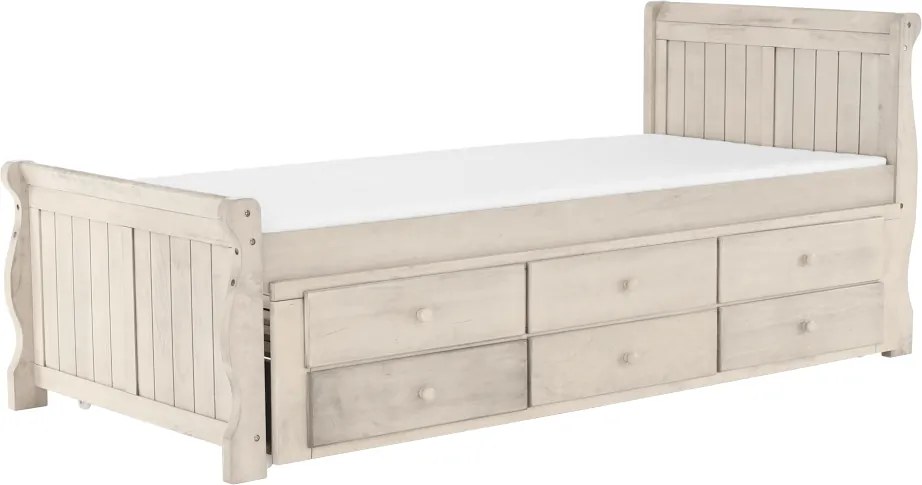 Pat cu pat suplimentar, alb antic, 90x200, ANTIKO
