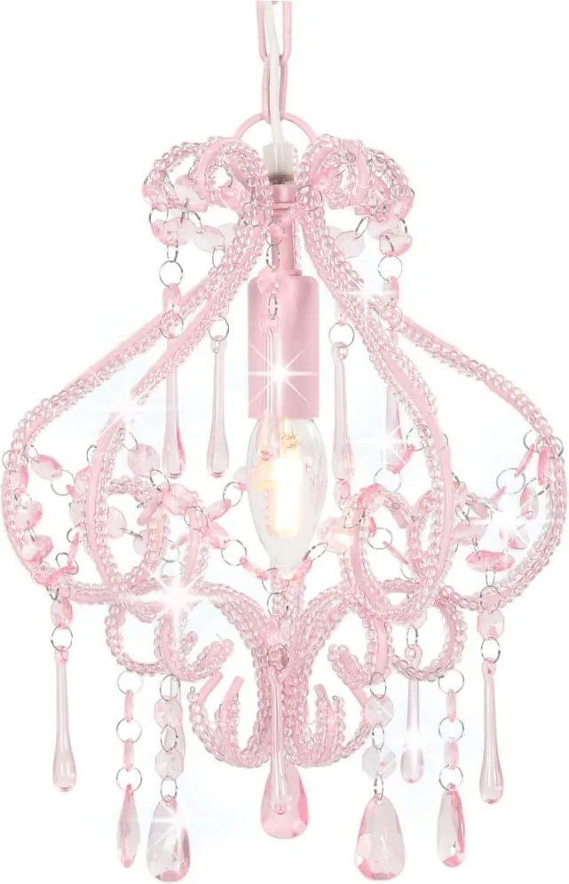 vidaXL Lustră cu mărgele, roz, rotund, E14