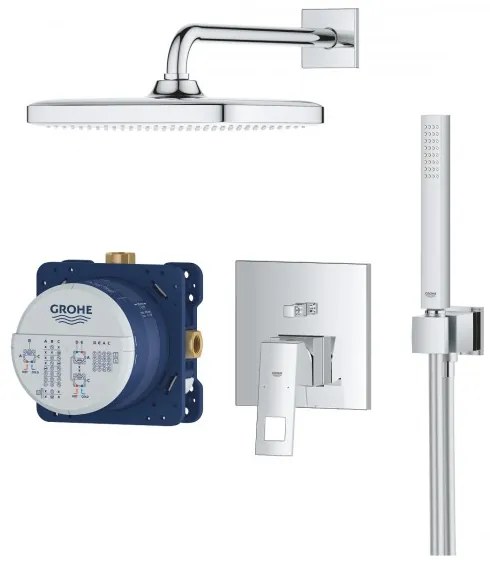 Sistem de dus incastrat, Grohe Eurocube Perfect, cu para Euphoria Cube Stick si palarie dus Tempesta 250 Cube, crom, 25239000