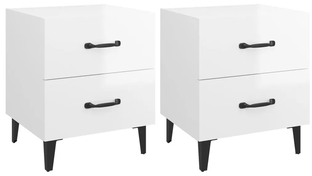 812001 vidaXL Noptiere, 2 buc., alb extralucios, 40x35x47,5 cm