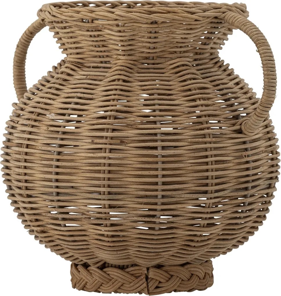 Vază din rattan împletit, natur, cu toarte curbate și insert din sticlă, 25x25,5 cm, „Uni"