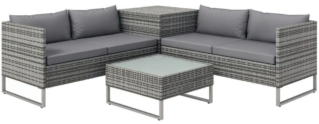 Outsunny Set de Gradina 4 Bucati cu 2 Canapele 2 Locuri, Masuta de Cafea si Masuta Inalta cu Lada, Set Masute si Scaune de Gradina