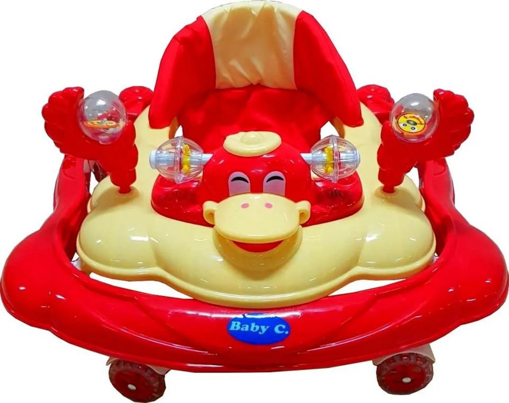 Premergator reglabil in 3 trepte NOVOKIDS™ Baby C, cu melodii, roti silentioase din silicon, Ratusca, Pliabil, Rosu