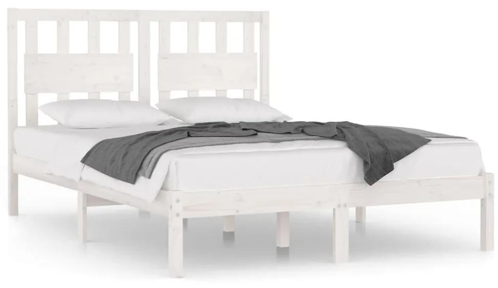3103914 vidaXL Cadru de pat, alb, 140x190 cm, lemn masiv de pin