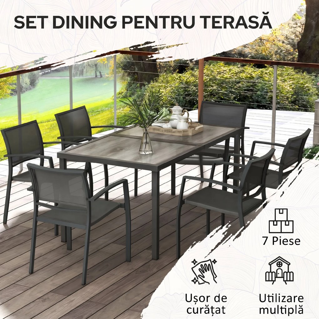 Outsunny Set Masa de Grădină 7 Piese, Scaune Stivuibile, Set Masa Exterior pentru Terasă, Design Modern și Confortabil | Aosom Romania