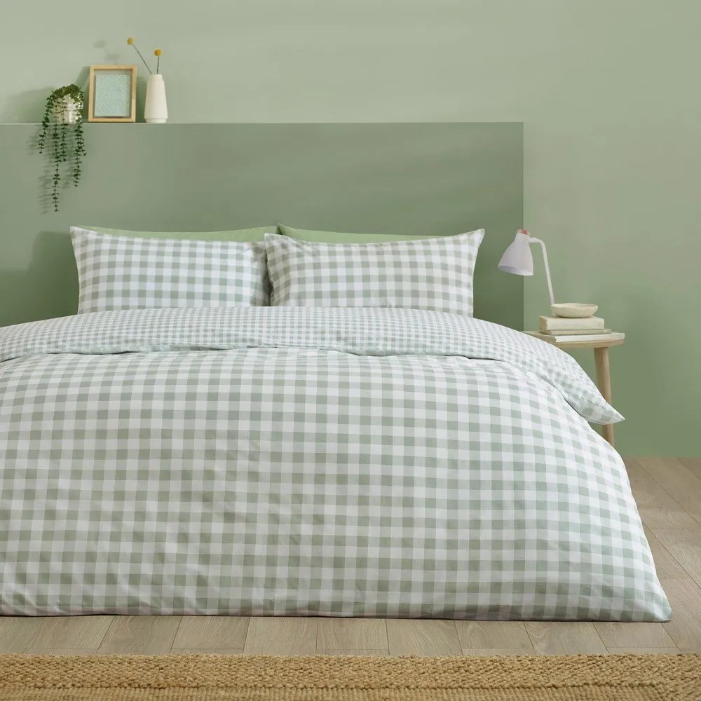 Lenjerie de pat verde pentru pat dublu/extinsă cu 3 piese 230x220 cm Bamford Gingham Check – Catherine Lansfield