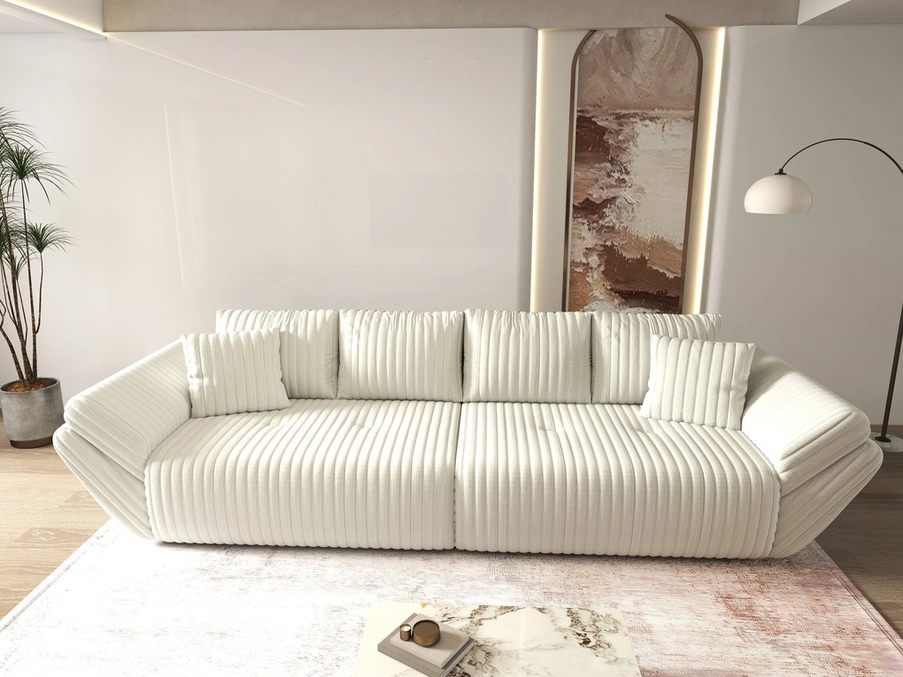 Canapea extensibilă dumonde cu ladă de depozitare si sezut confortabil din spuma high-density, Berlin Ambience Ivory 300x100 cm