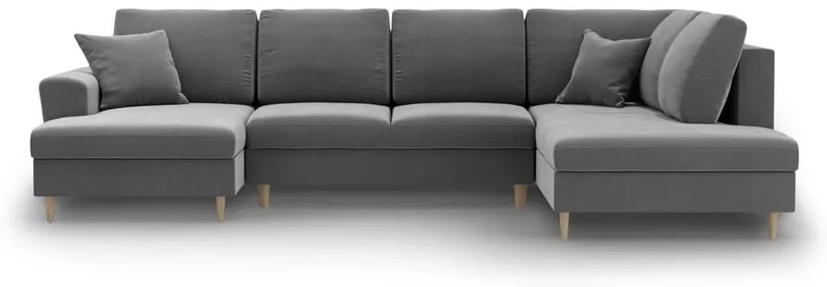 Colțar gri deschis extensibil, cu spațiu de depozitare cu tapițerie din catifea (cu colț pe partea dreaptă-în formă de "U") Kyoto – Cosmopolitan Design