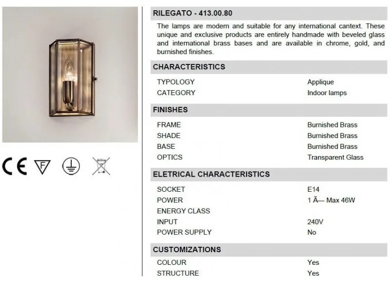 Aplica de perete design clasic finisaj polisat Il Rilegato 413.00.80