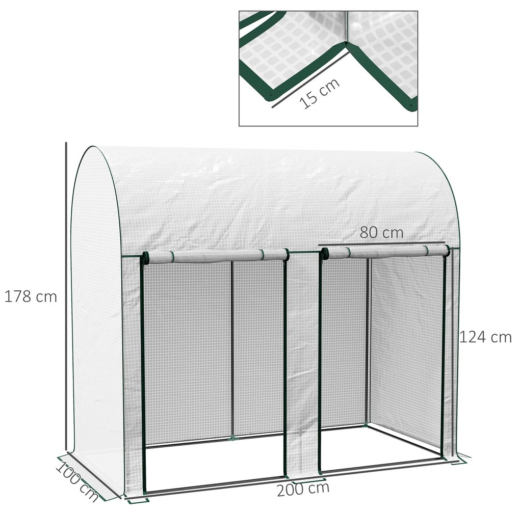 Outsunny Seră de Grădină, Seră pentru Plante cu 2 Uși Batante Rulante, Acoperire PE, Anti-UV, 2x1x1,78 m, Alb | Aosom Romania