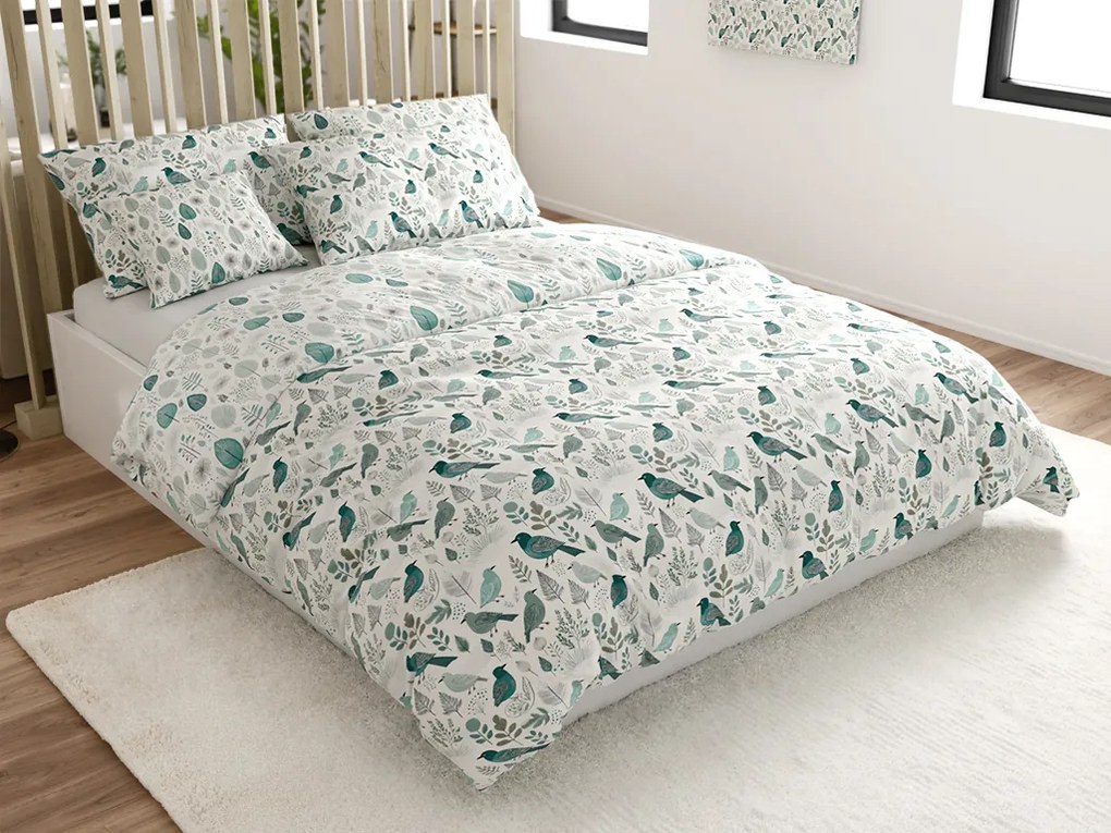 Lenjerie de pat policoton LEAFBIRD POLY alb-verde Dimensiune lenjerie de pat: 70 x 90 cm | 140 x 200 cm