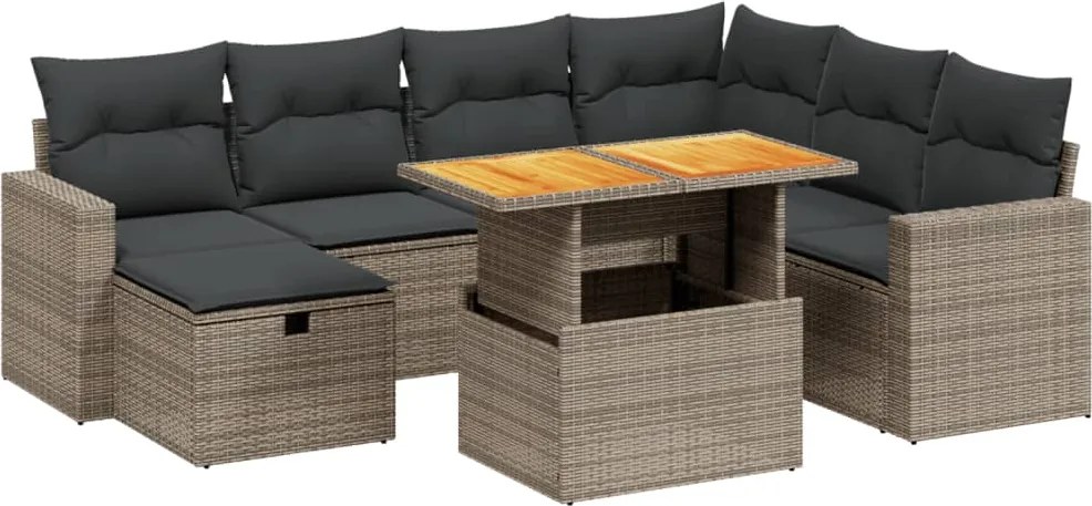 vidaXL Set canapele de grădină cu perne, 8 piese, gri, poliratan