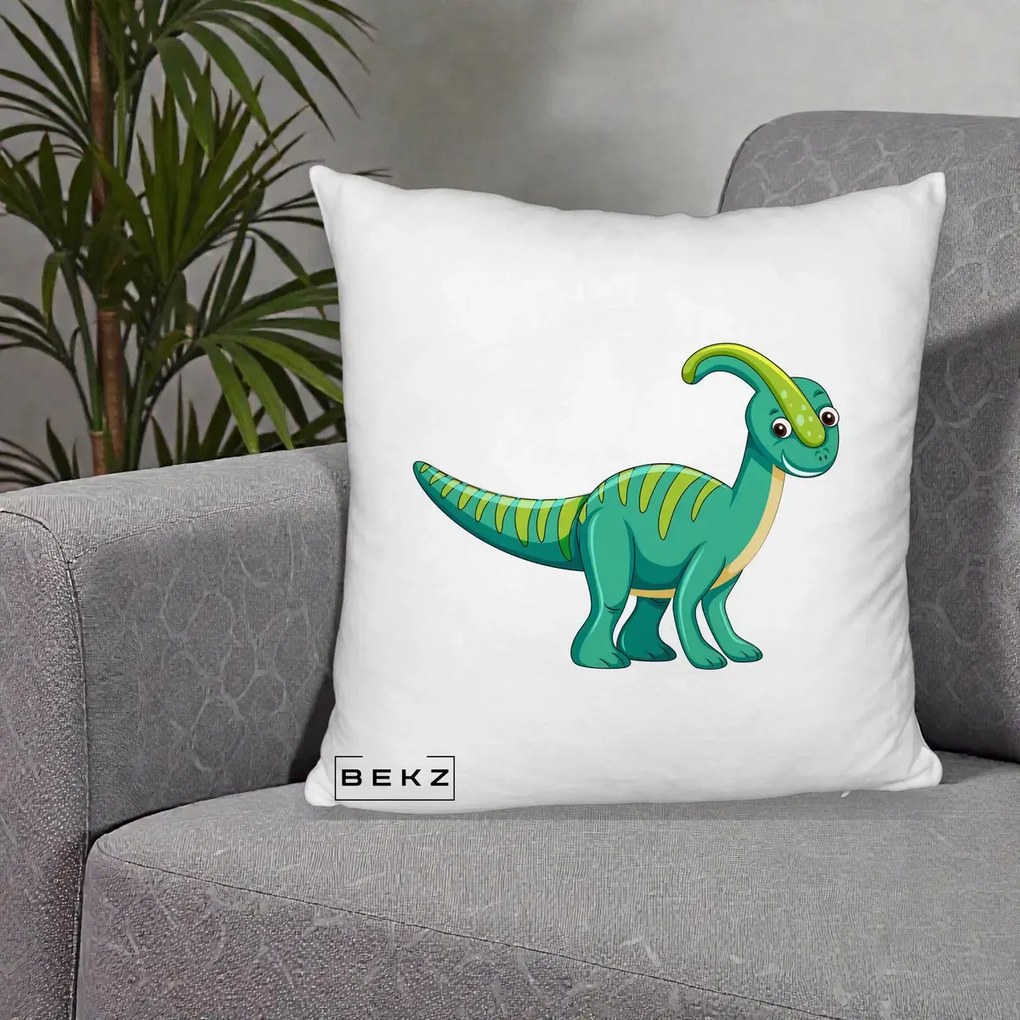 Perna Decorativa Parasaur Verde, 40x40 cm, Alb Pufos, Husa Detasabila, Perna Inclusa, BEKZ®