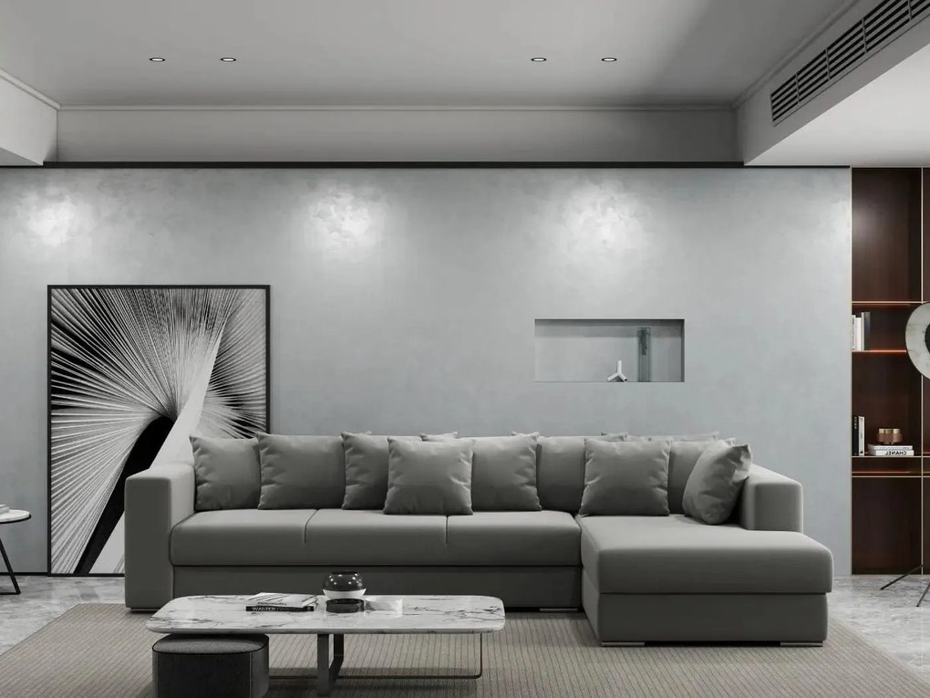 Colțar extensibil dumonde cu ladă de depozitare si sezut confortabil din spuma high-density, Gloria Royal Grey II 320x183 cm