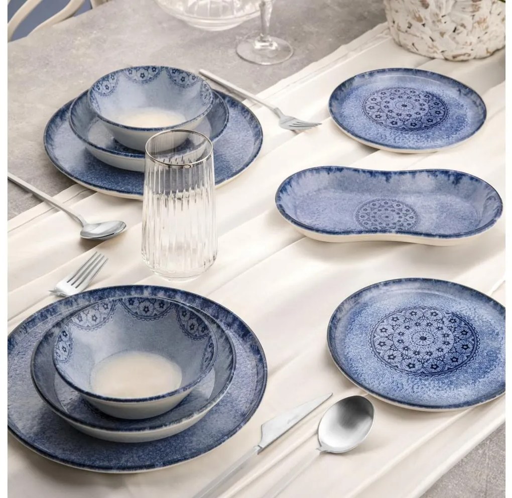 Set veselă 27 piese, porțelan, albastru