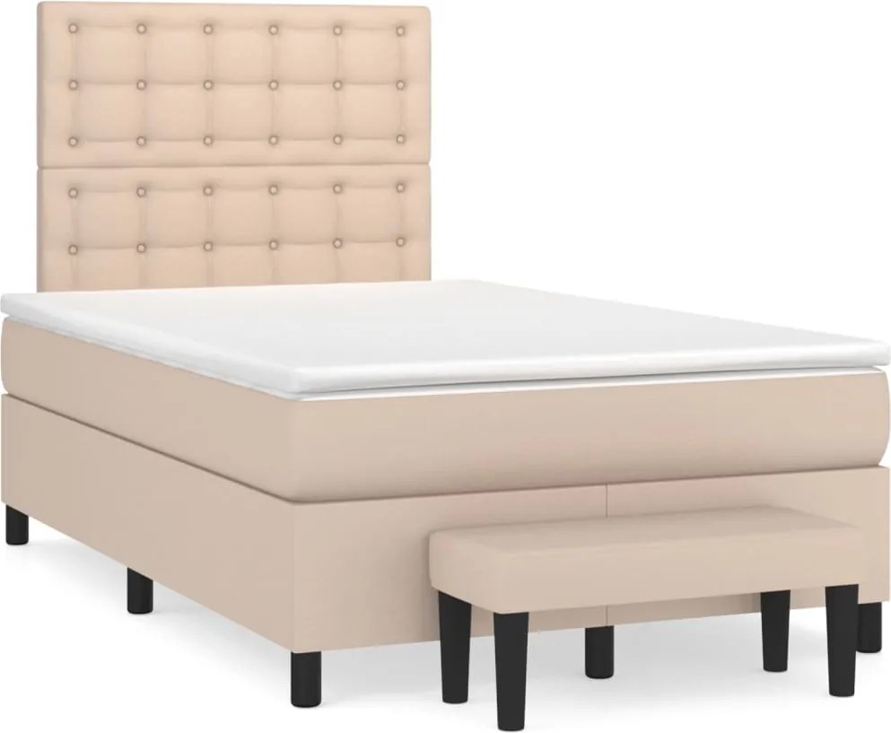 vidaXL Pat box spring cu saltea, cappuccino, 120x190cm piele ecologică