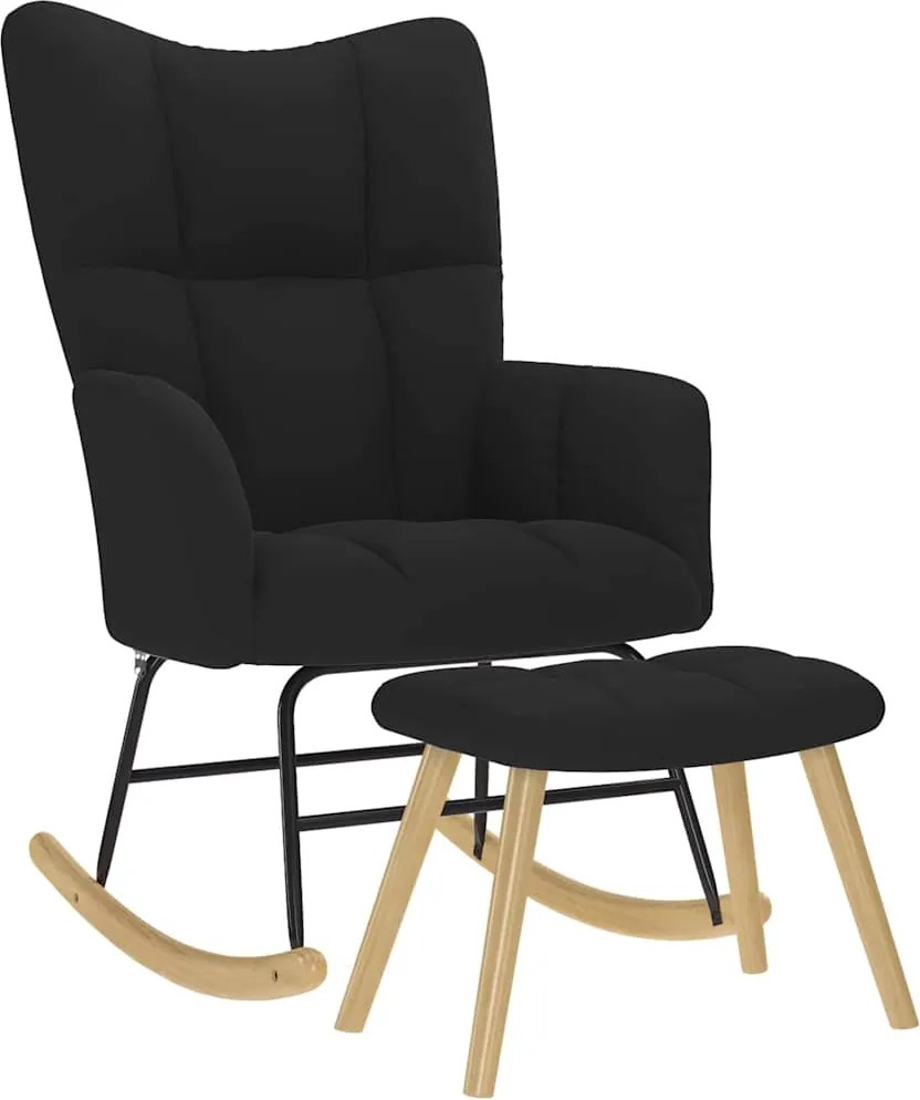 vidaXL Scaun balansoar cu taburet, Negru, material textil
