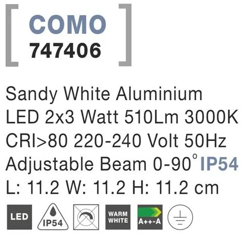 Aplica LED ambientala de exterior IP54 COMO alba NVL-747406