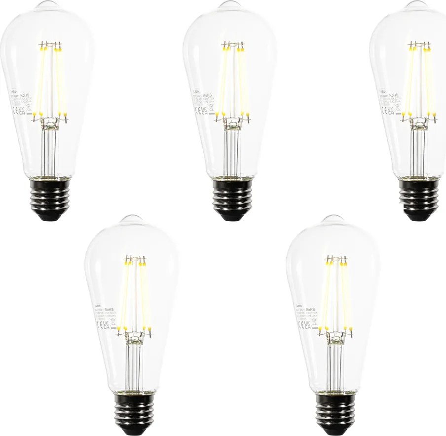 Set de 5 becuri LED E27 ST64 transparente 3,8W 806 lm 3000K