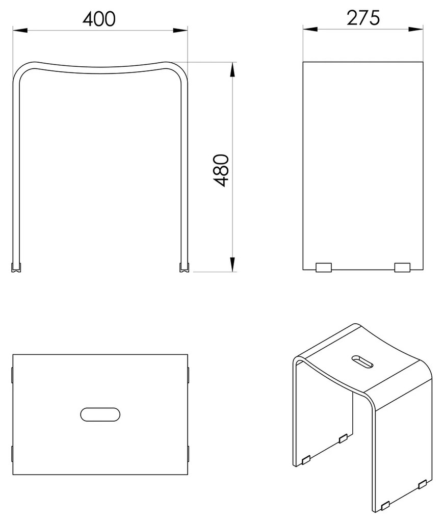 Taburet de baie trendy RIDDER A211100 40 x 48 x27,5 cm, transparent