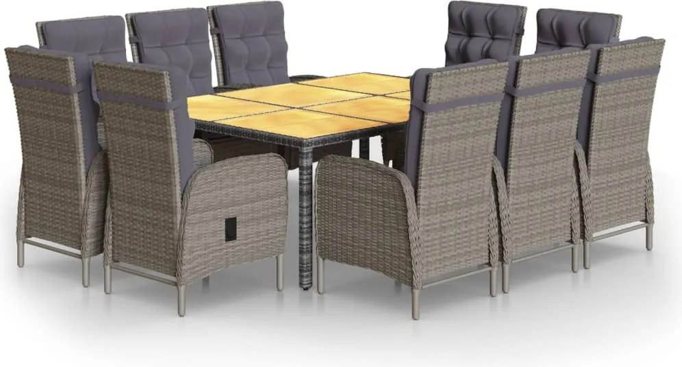 vidaXL Set mobilier de grădină, 11 piese, gri, poliratan