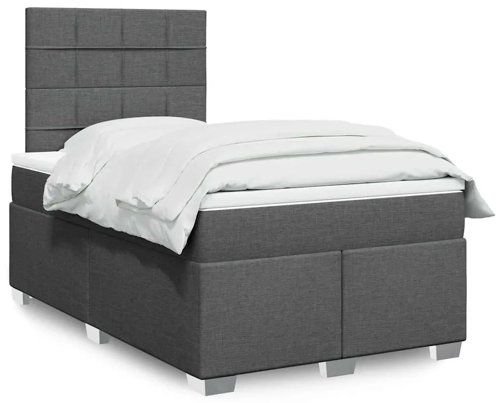 vidaXL Pat box spring cu saltea, gri închis, 120x200 cm, textil