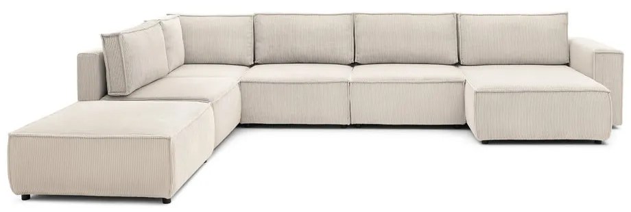 Colțar crem cu tapițerie din catifea reiată (cu colț pe partea stângă /în formă de "U") Nihad modular – Bobochic Paris