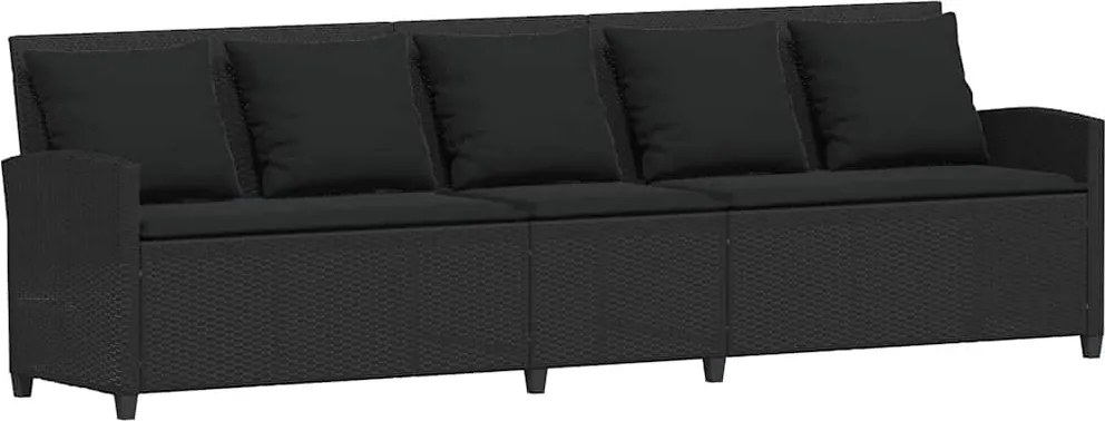 vidaXL Canapea de grădină cu 5 locuri cu perne din polirattan negru