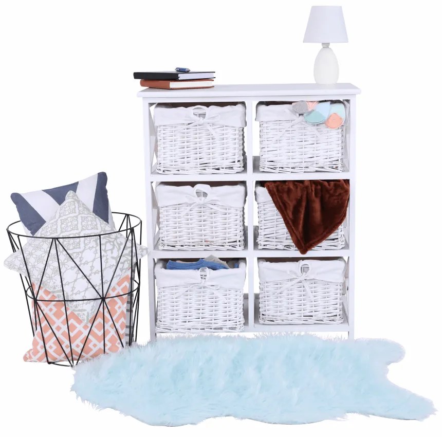 Comoda, lemn rachita material textil, alb, RAFAELLO 6